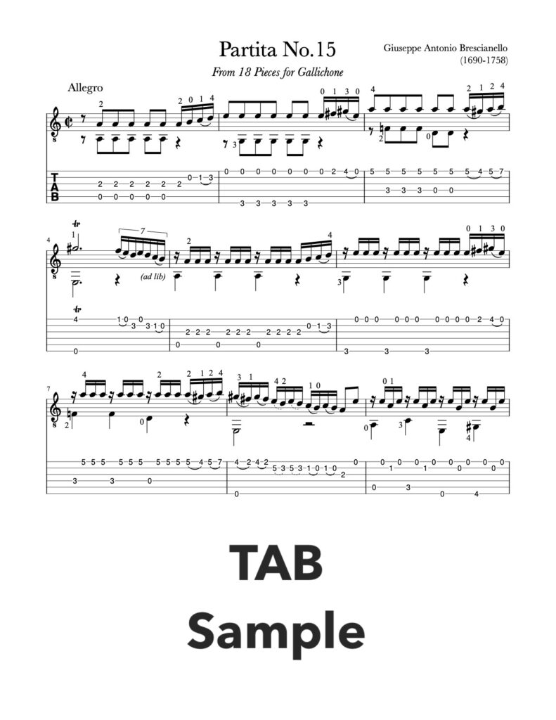 Partita No.15 in A Minor by Brescianello (Tab Sample)